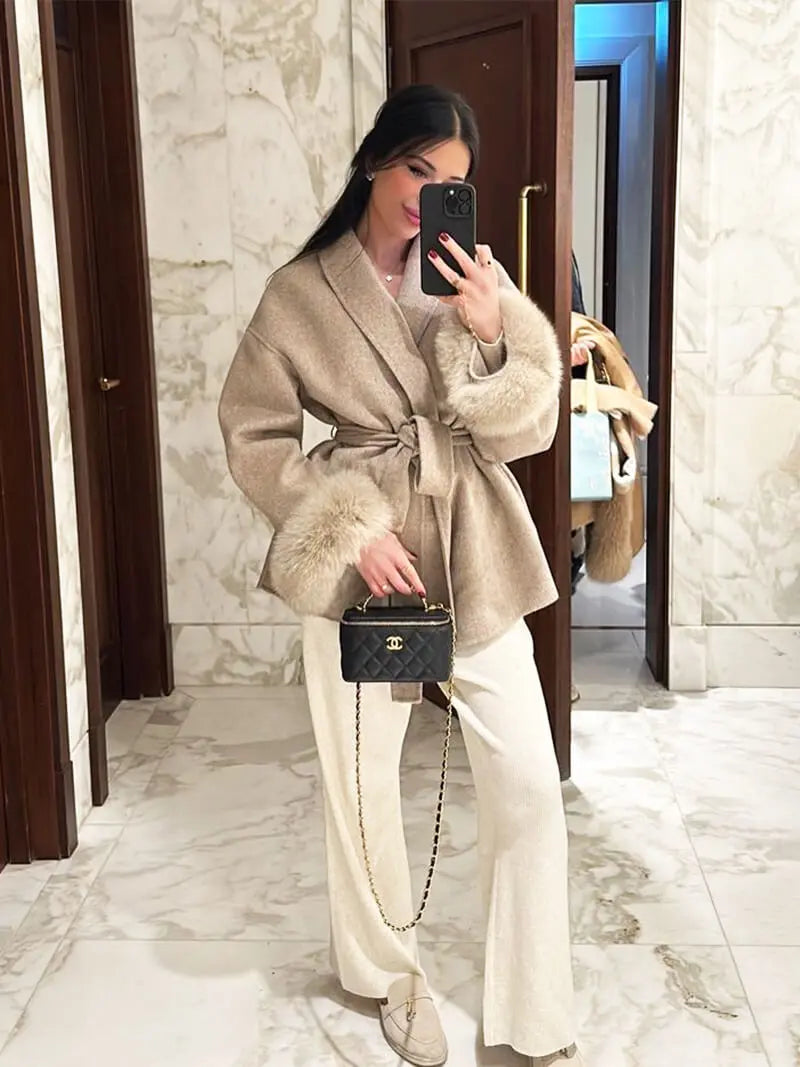 Elegant Coat with Faux Fur Cuffs
