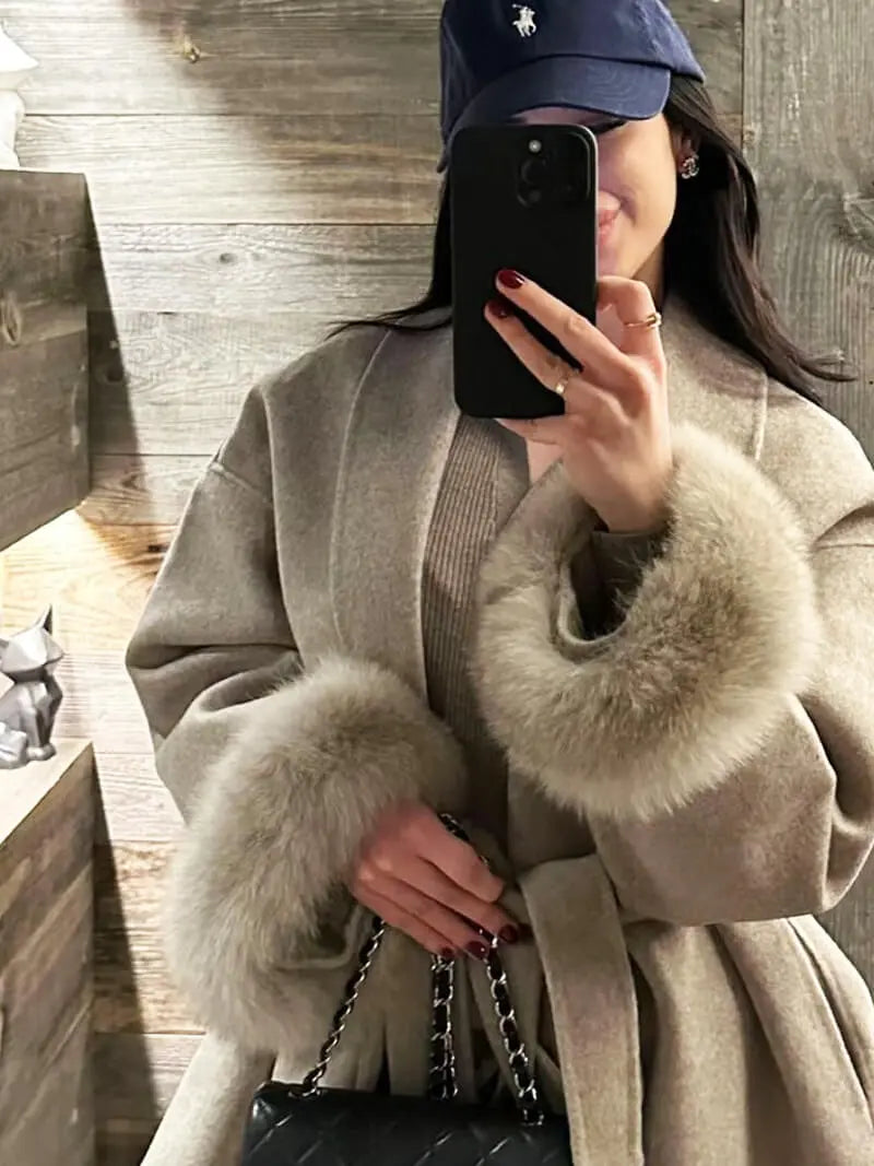Elegant Coat with Faux Fur Cuffs