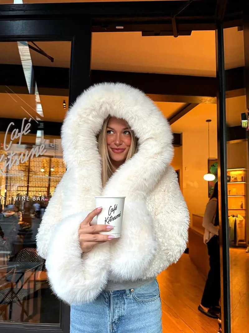 Plush Hooded Faux Fur Jacket