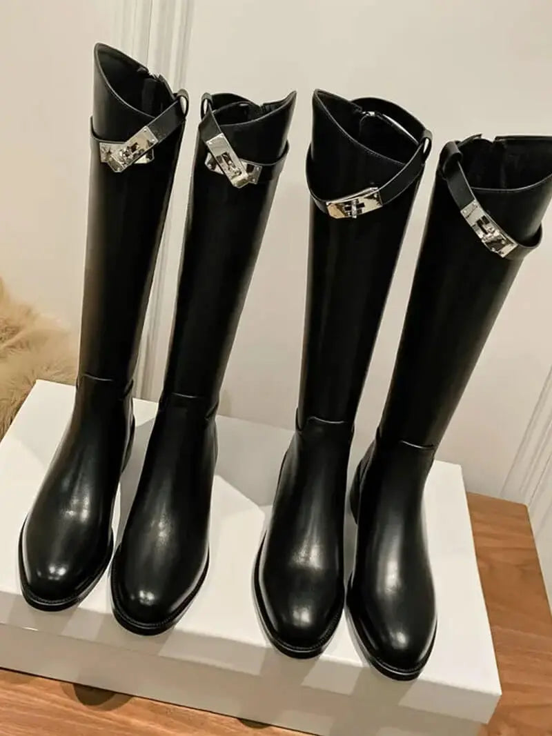 Equestrian-Inspired Riding Boots with Buckle Detail - Elegant and Sophisticated