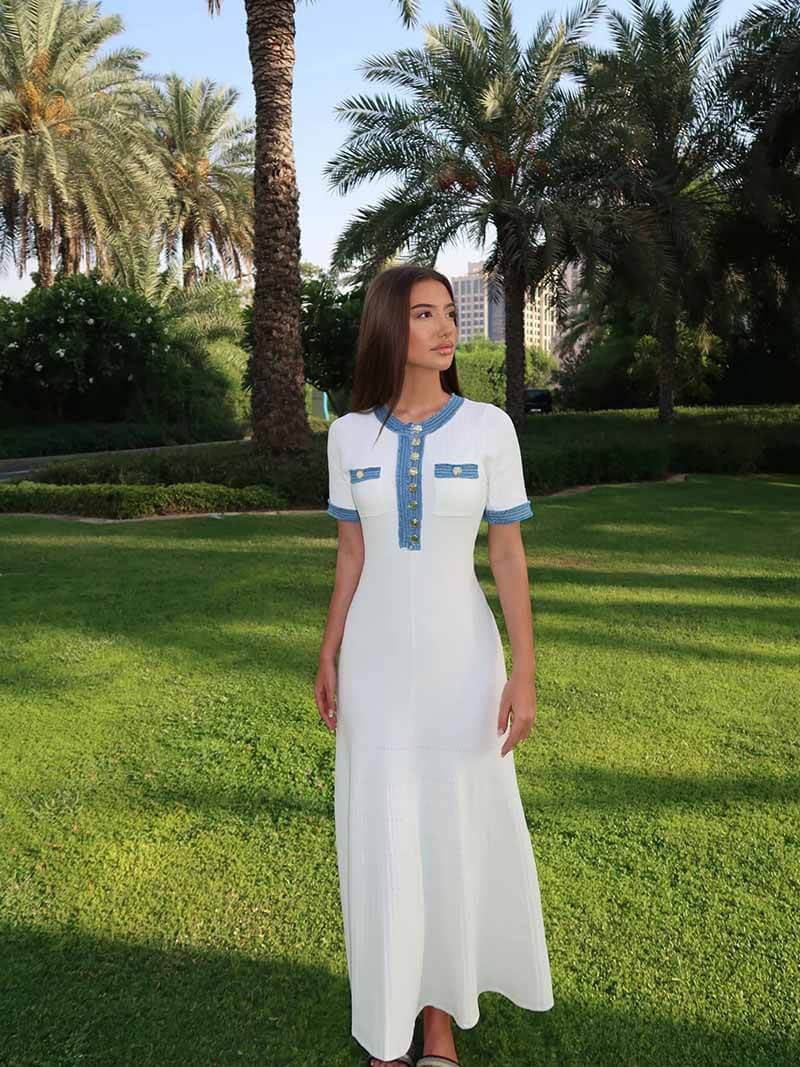 Button-Front Knitted Maxi Dress