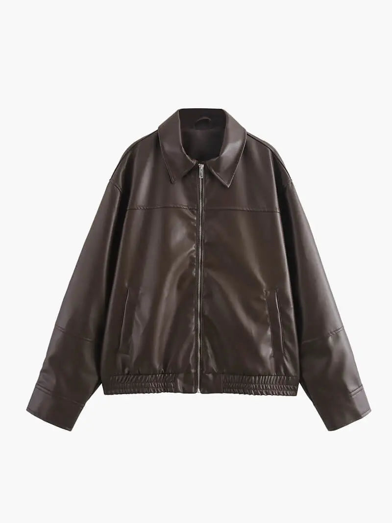 Classic Faux Leather Zip-Up Jacket