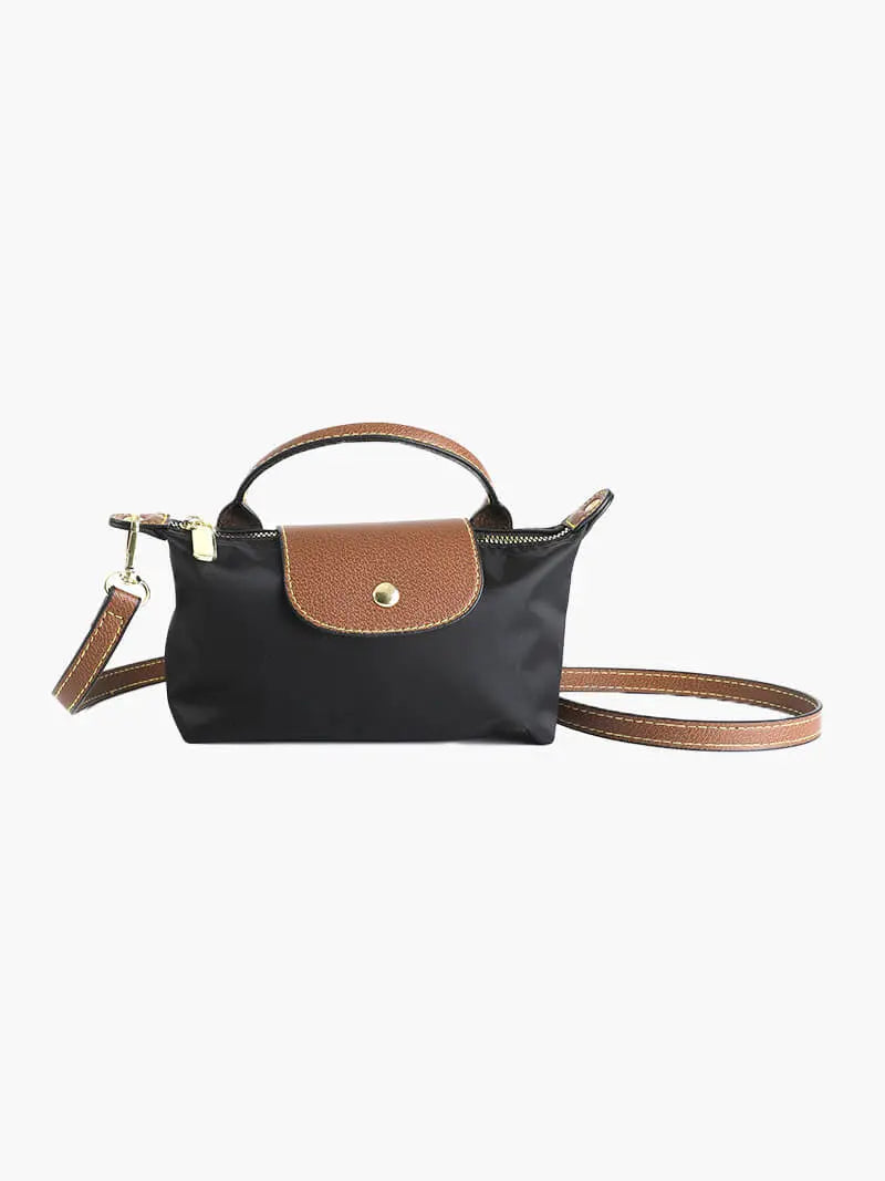 Compact Nylon Crossbody Bag with Faux Leather Accents – Stylish and Lightweight