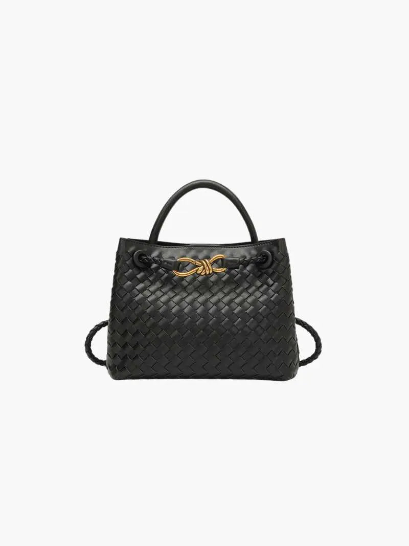 Black Woven Mini Tote Bag with Gold Accent