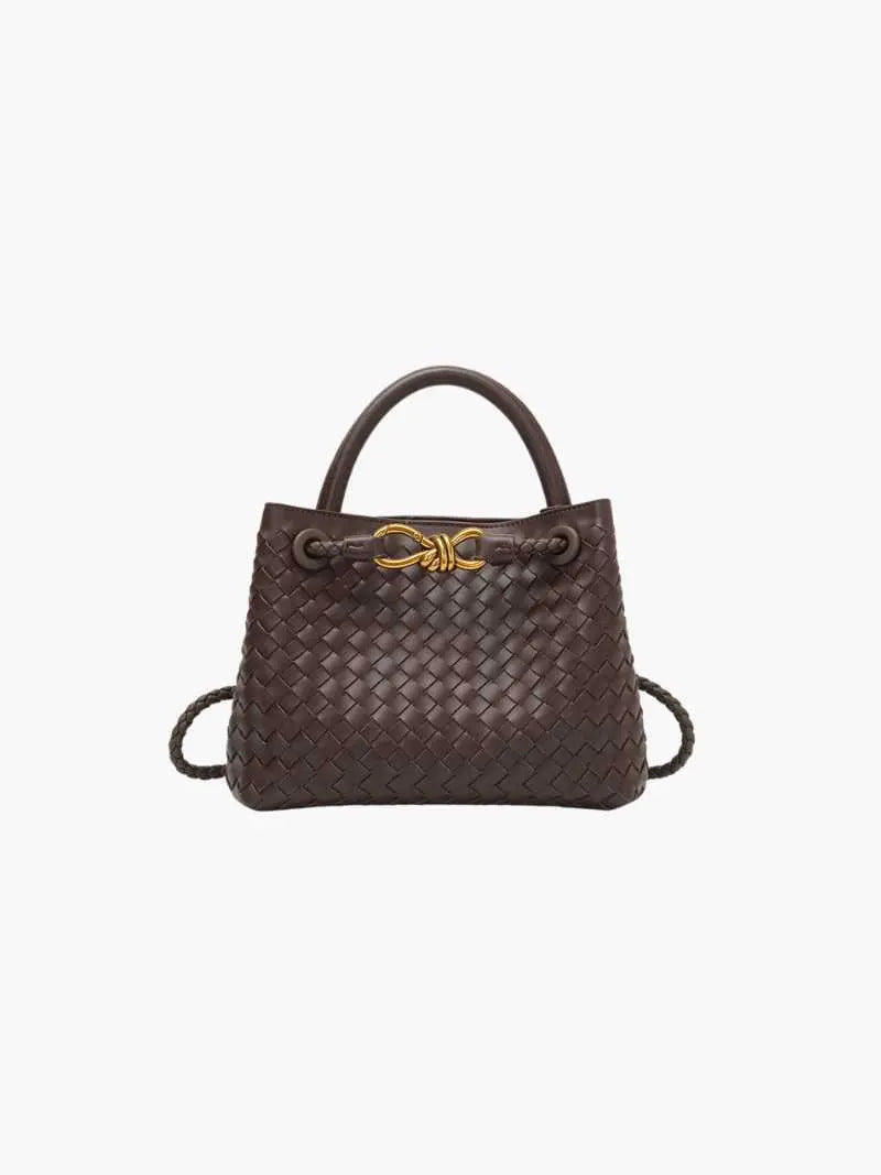 Black Woven Mini Tote Bag with Gold Accent