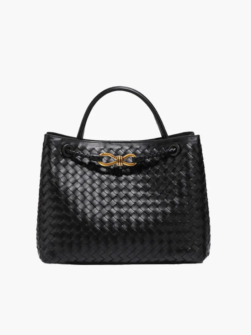Black Woven Mini Tote Bag with Gold Accent