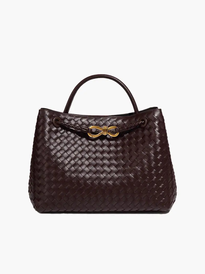 Black Woven Mini Tote Bag with Gold Accent