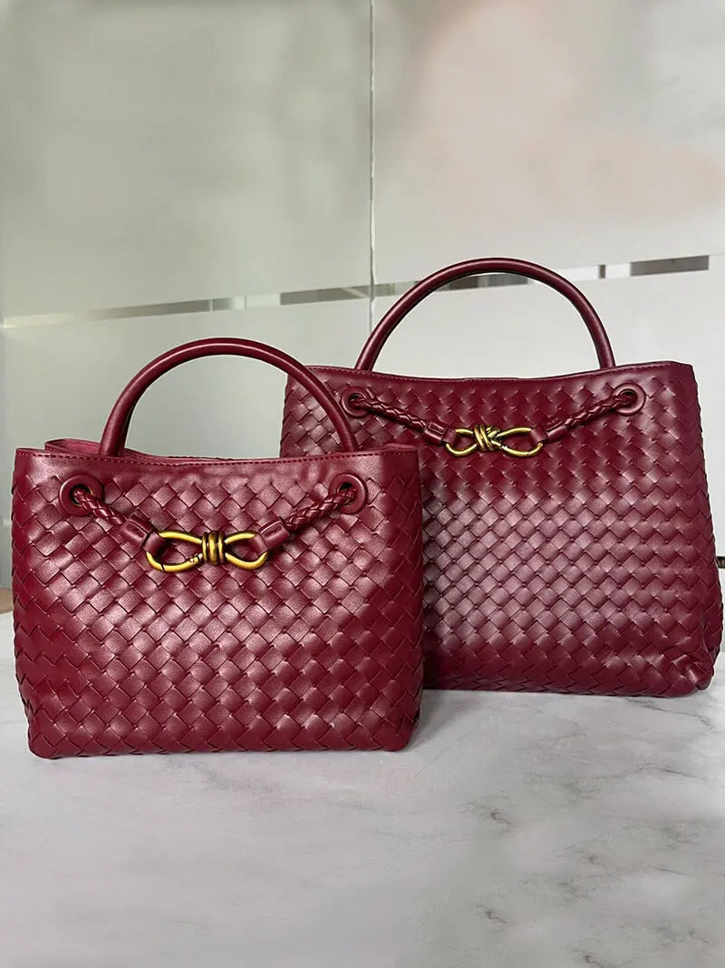 Black Woven Mini Tote Bag with Gold Accent