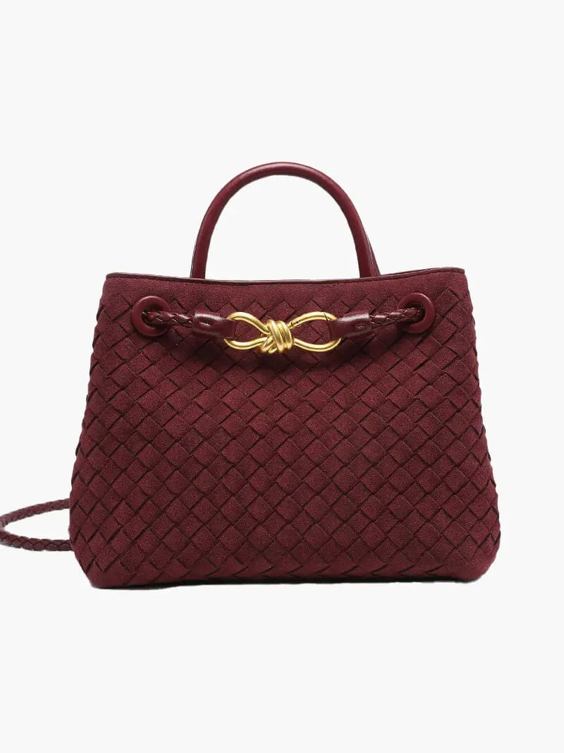 Woven Suede Tote Bag with Gold Knot Accent – Timeless Elegance