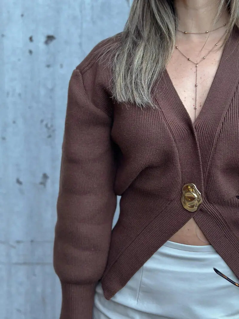 Knitted Cardigan with Statement Button