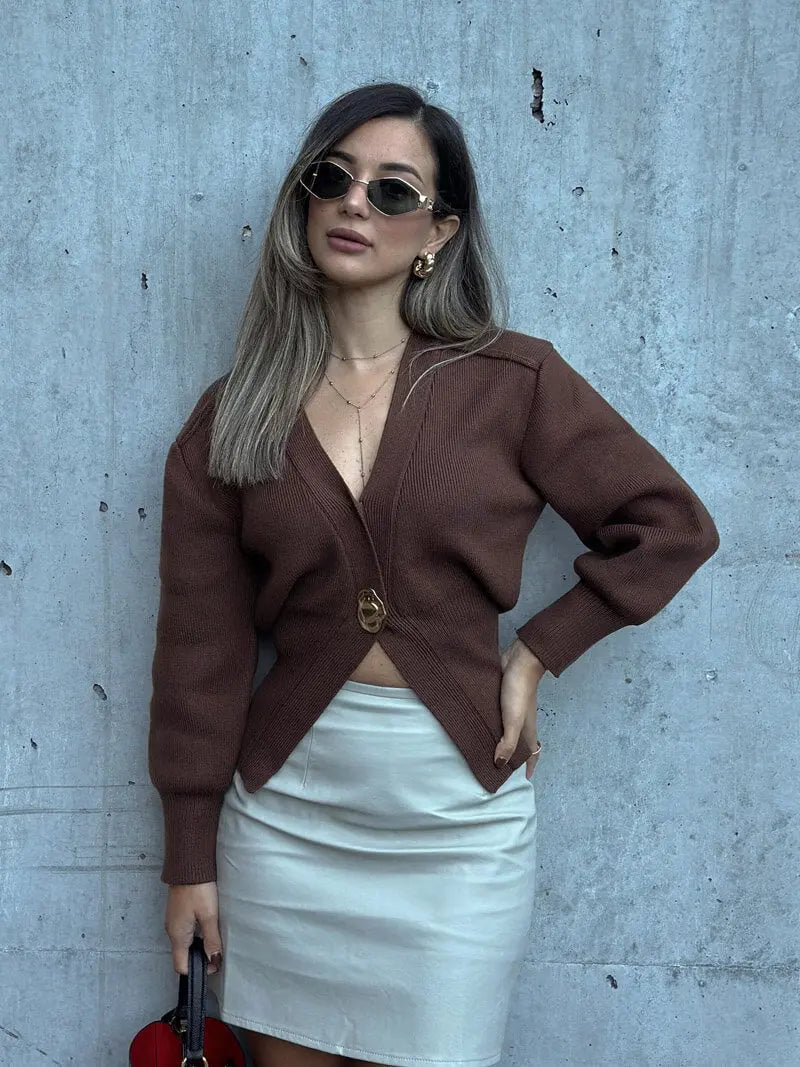 Knitted Cardigan with Statement Button