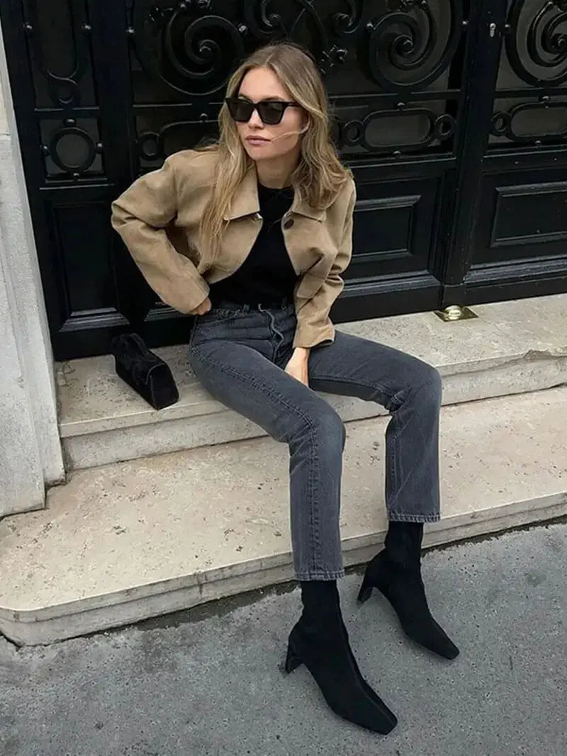 Minimalist Faux Suede Camel Jacket