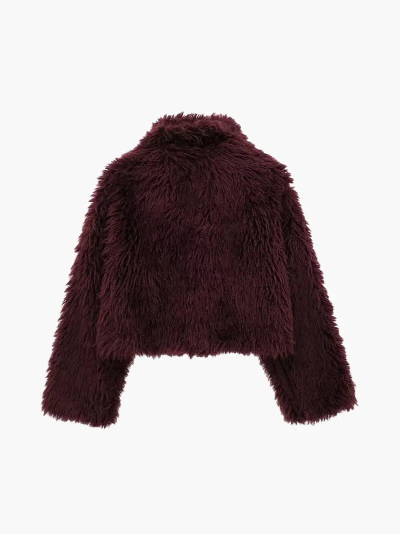 Plush Burgundy Faux Fur Jacket