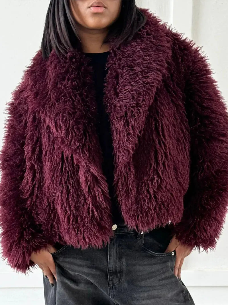 Plush Burgundy Faux Fur Jacket