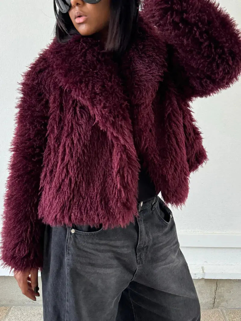 Plush Burgundy Faux Fur Jacket