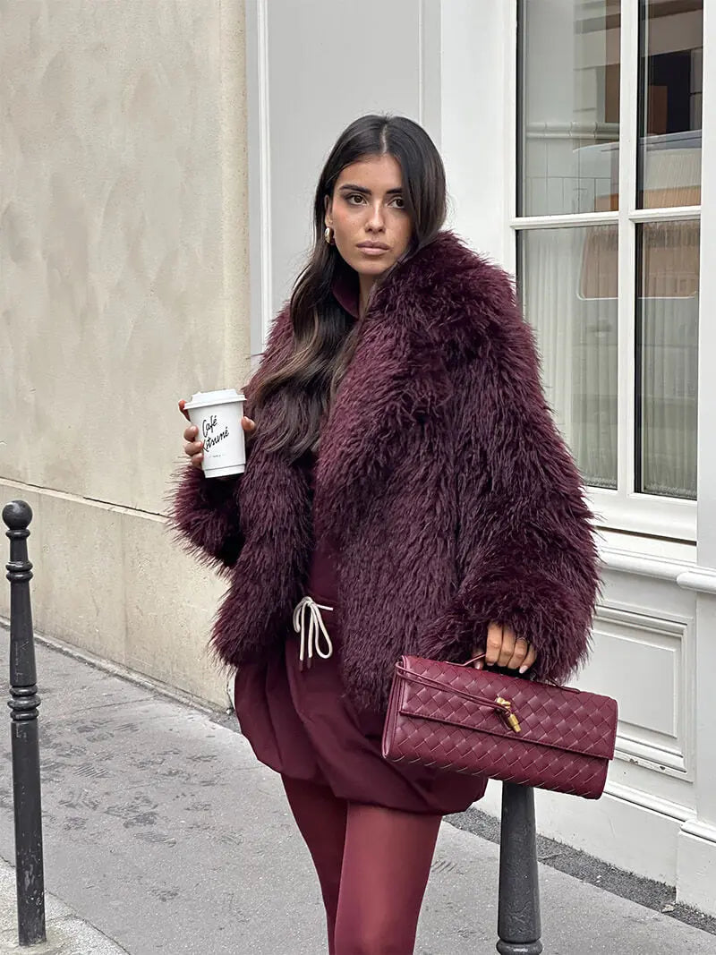 Plush Burgundy Faux Fur Jacket