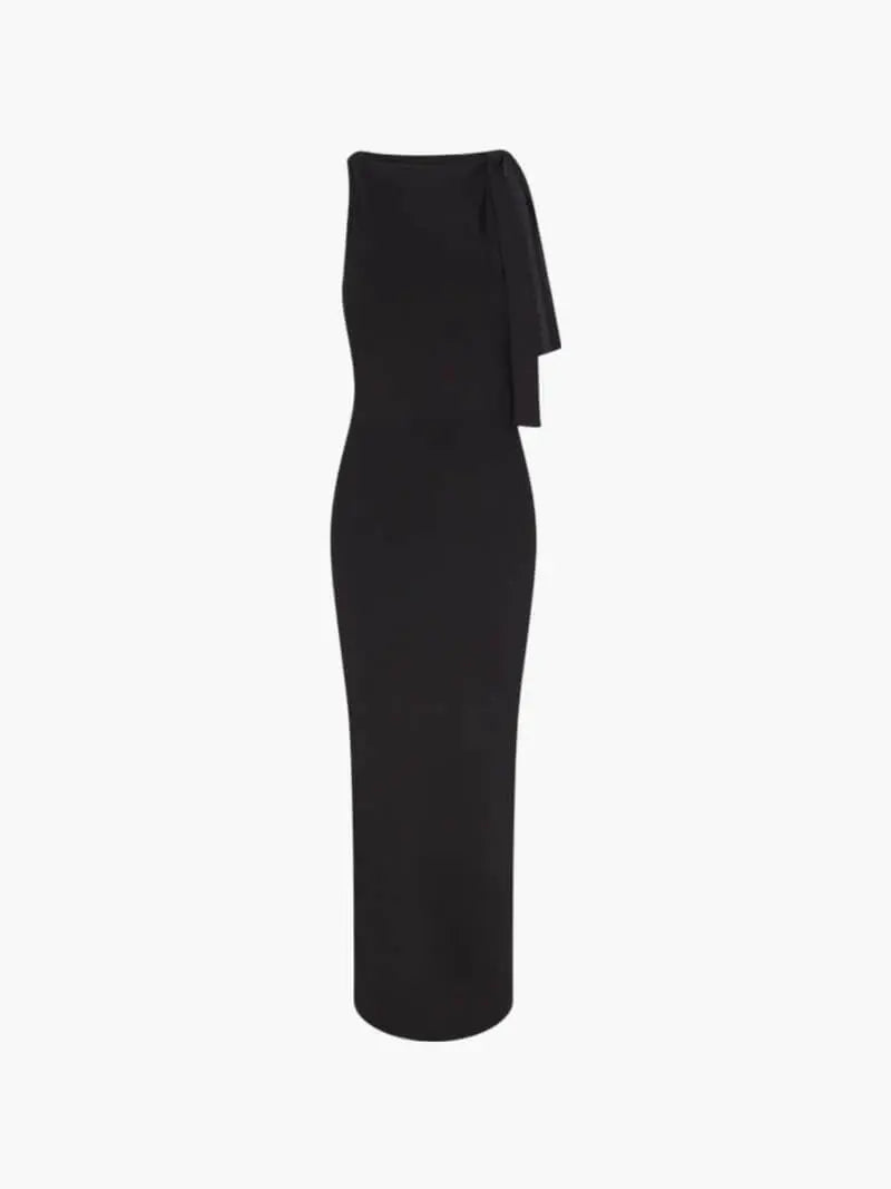 Asymmetrical Knotted Shoulder Maxi Dress