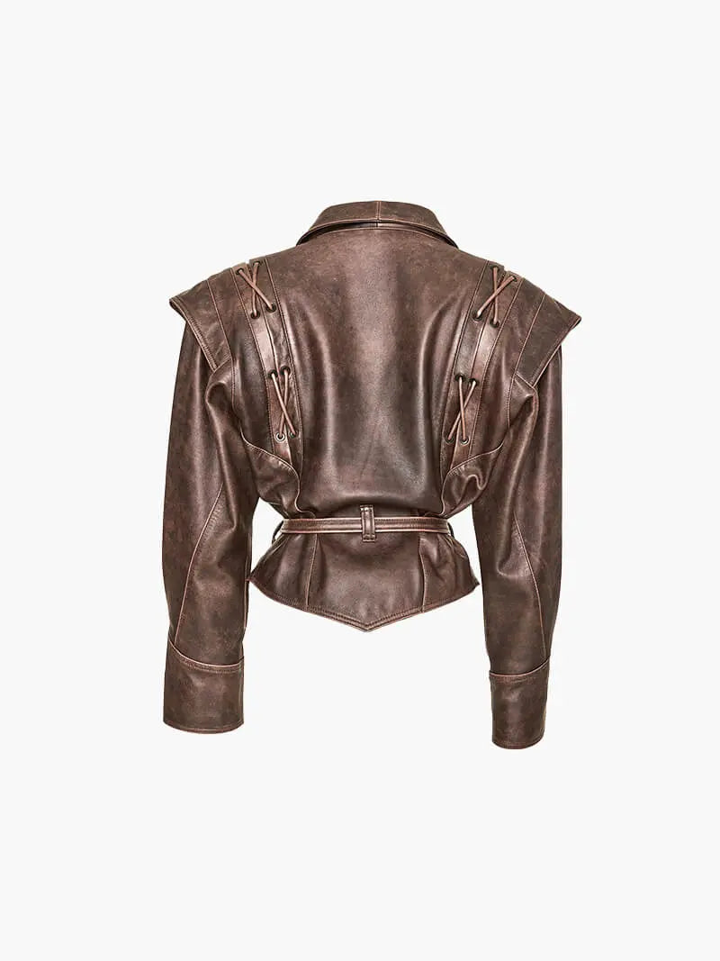 Vintage-Inspired Brown Faux Leather Jacket