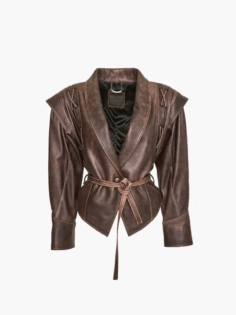 Vintage-Inspired Brown Faux Leather Jacket
