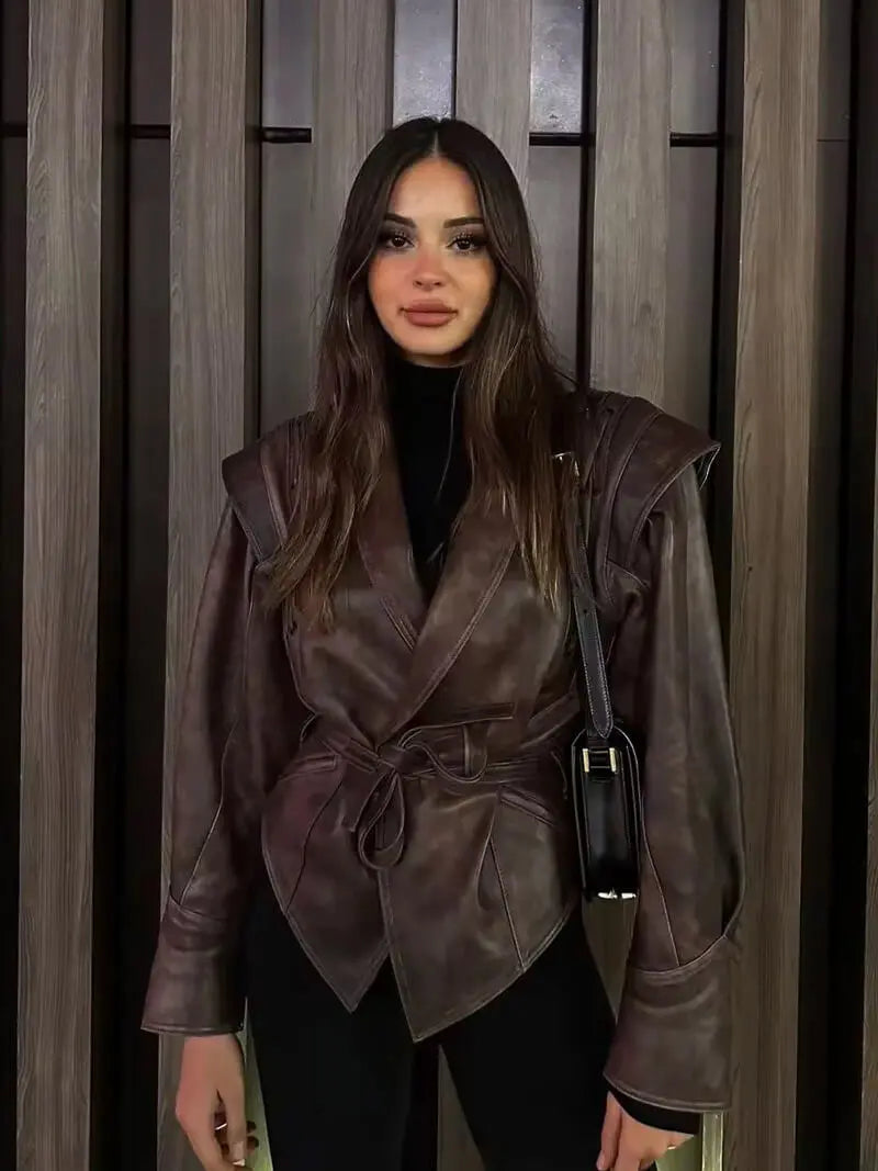 Vintage-Inspired Brown Faux Leather Jacket