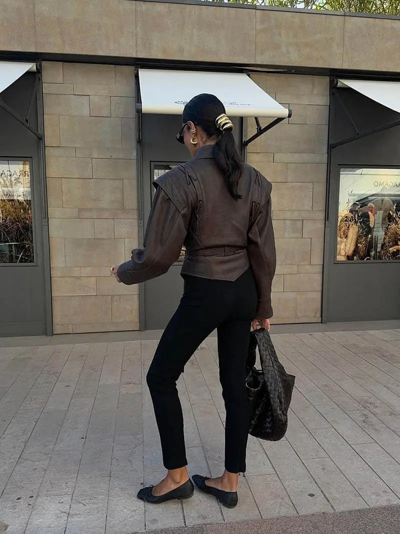 Vintage-Inspired Brown Faux Leather Jacket