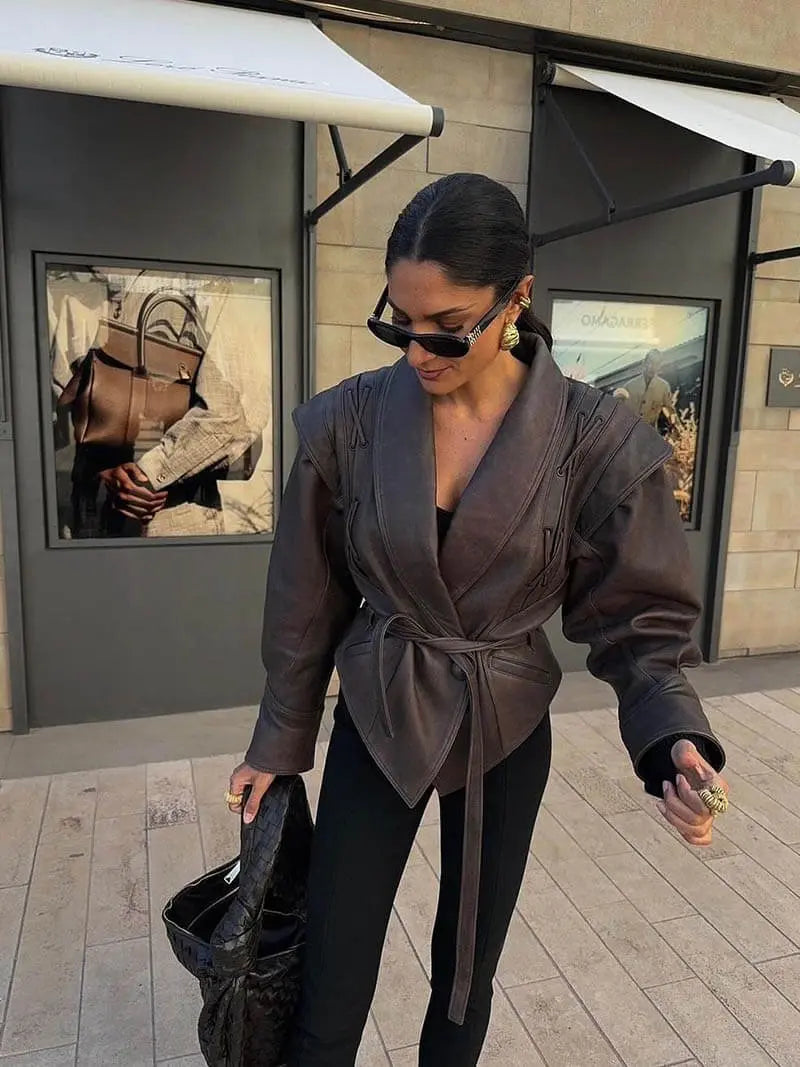 Vintage-Inspired Brown Faux Leather Jacket