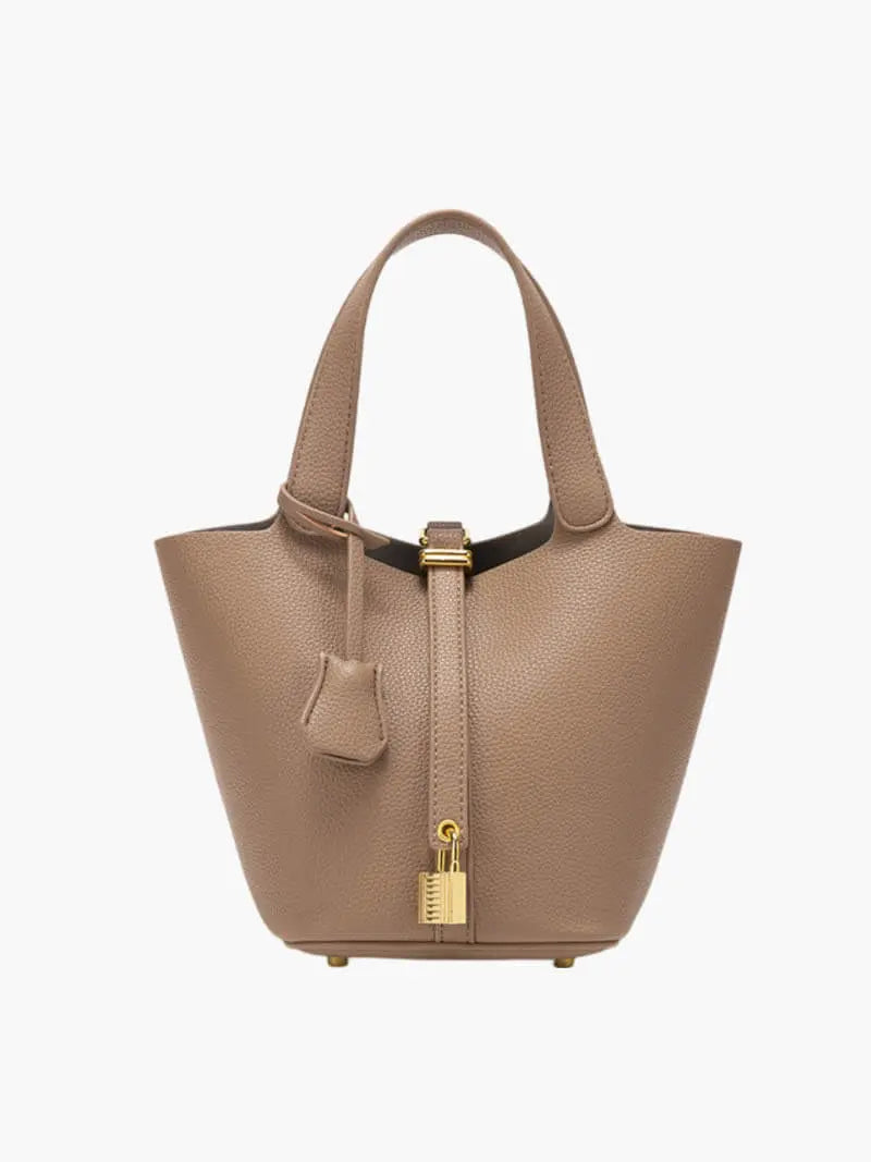 Chic Taupe Leather Bucket Bag