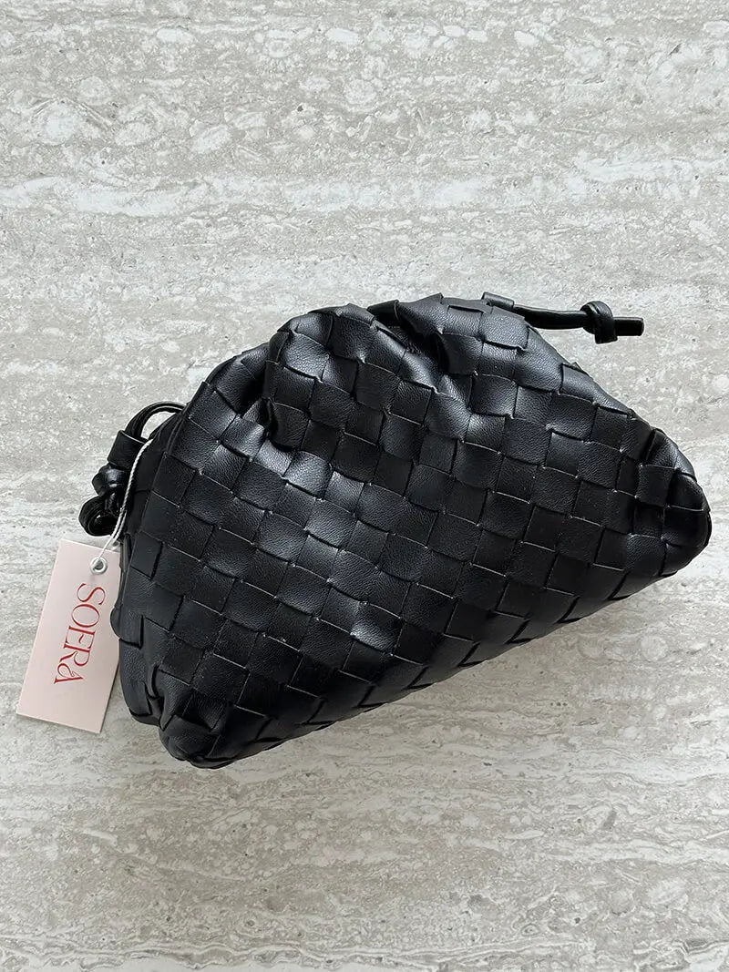 Woven Faux Leather Drawstring Pouch – Stylish and Compact