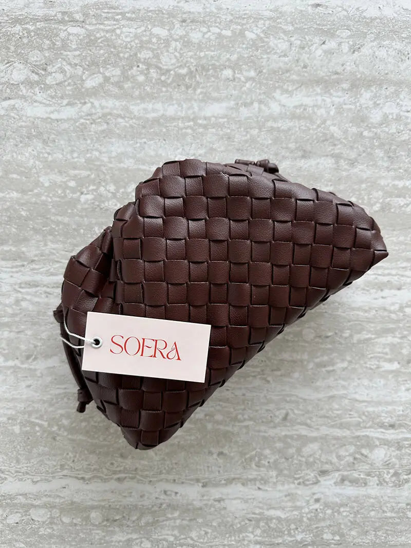 Woven Faux Leather Drawstring Pouch – Stylish and Compact