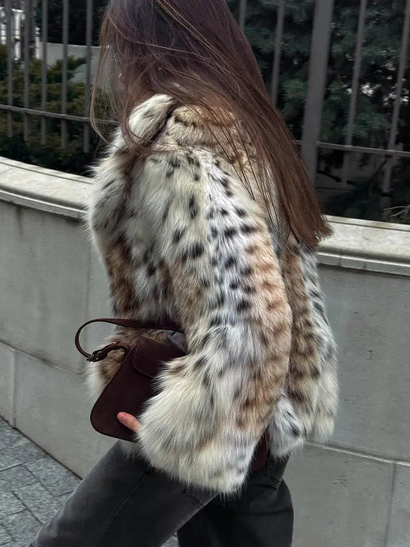 Leopard Print Faux Fur Jacket