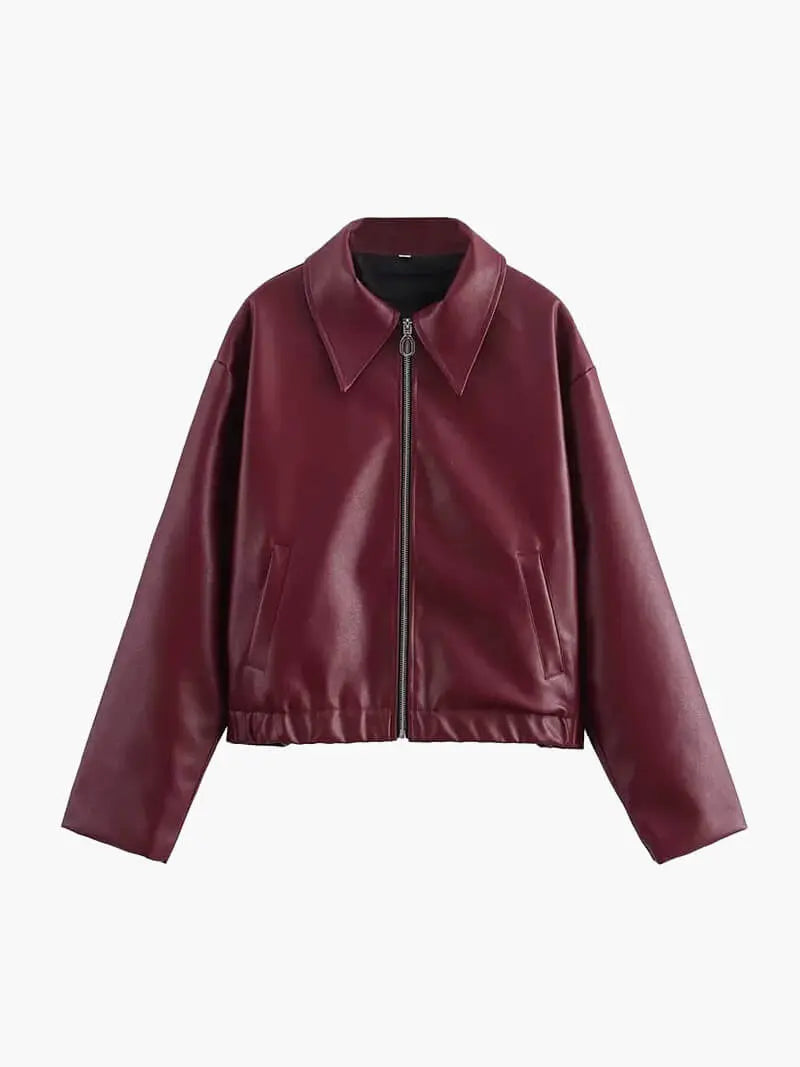 Classic Burgundy Faux Leather Jacket