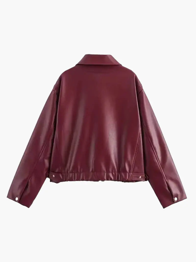 Classic Burgundy Faux Leather Jacket