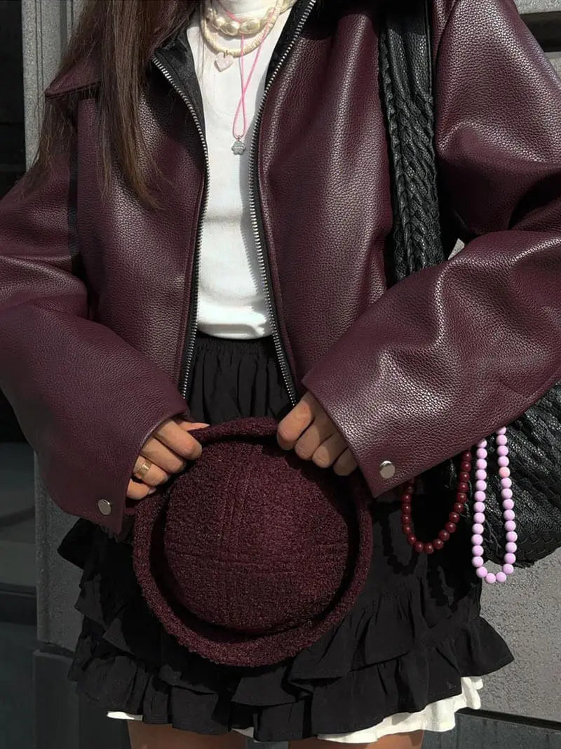 Classic Burgundy Faux Leather Jacket