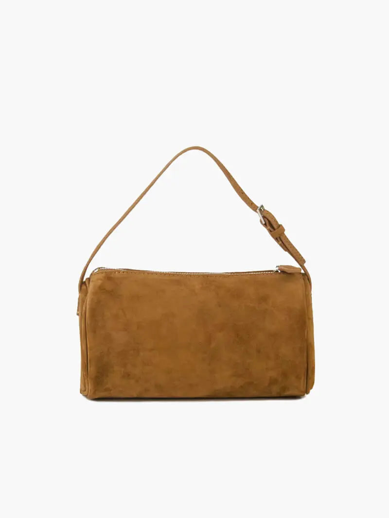 Chic Suede Barrel Bag – Compact and Timeless