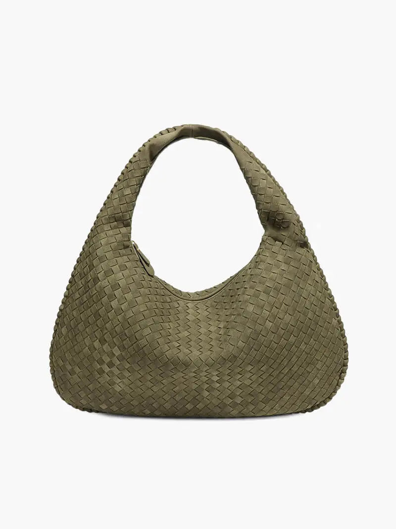 Woven Suede Hobo Bag – Bohemian Chic in Taupe