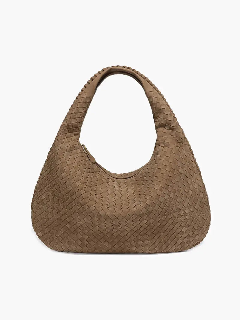 Woven Suede Hobo Bag – Bohemian Chic in Taupe