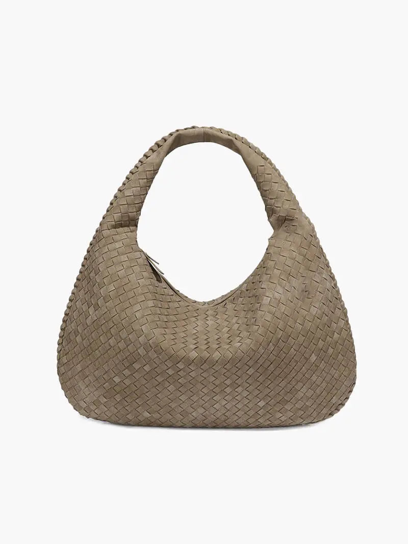 Woven Suede Hobo Bag – Bohemian Chic in Taupe