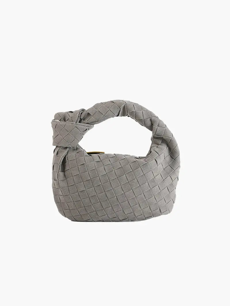 Woven Suede Mini Knot Bag in Chocolate Brown
