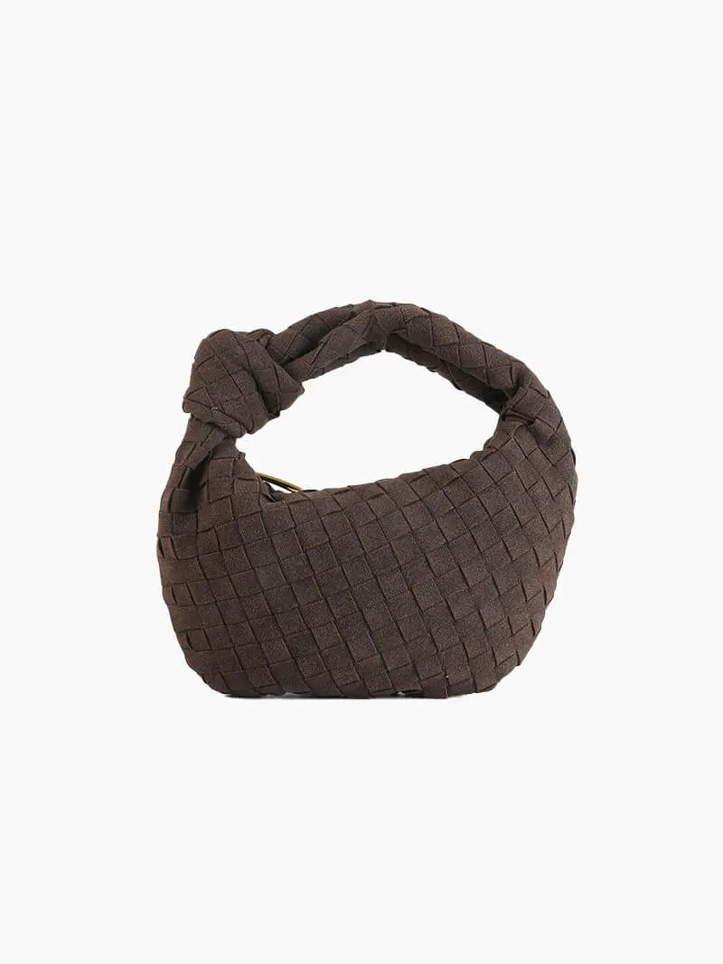 Woven Suede Mini Knot Bag in Chocolate Brown
