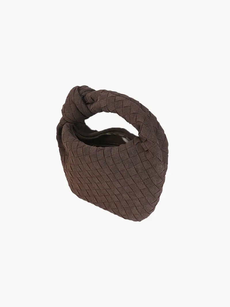 Woven Suede Mini Knot Bag in Chocolate Brown