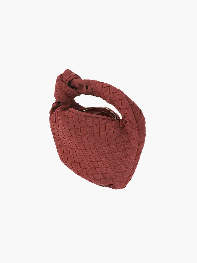 Woven Suede Mini Knot Bag in Chocolate Brown