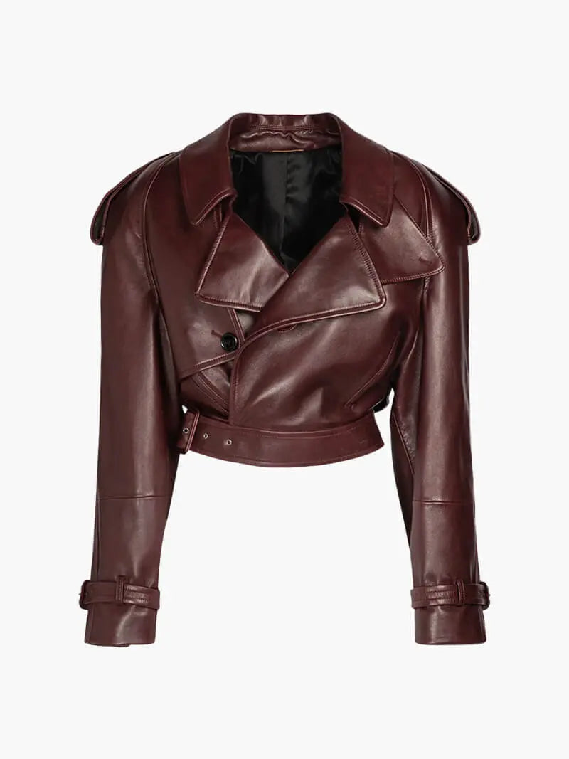 Cropped Burgundy Faux Leather Jacket