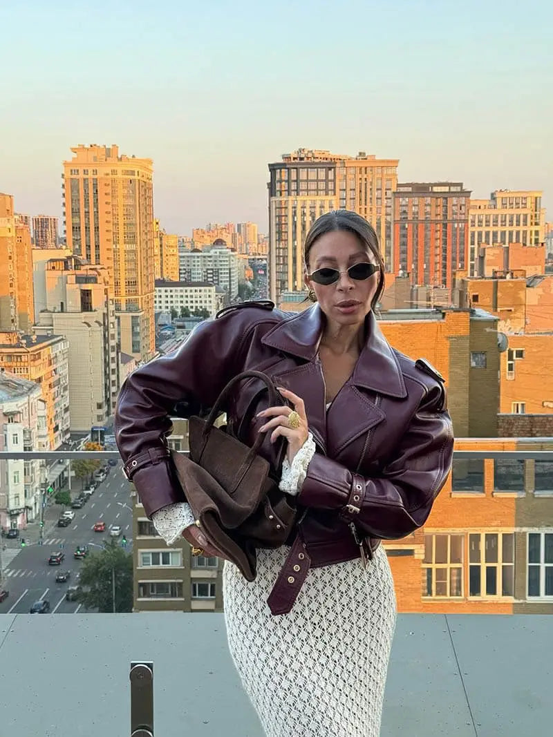 Cropped Burgundy Faux Leather Jacket