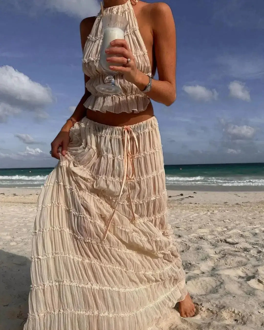 Two-Piece Halter Neck Maxi Dress Set