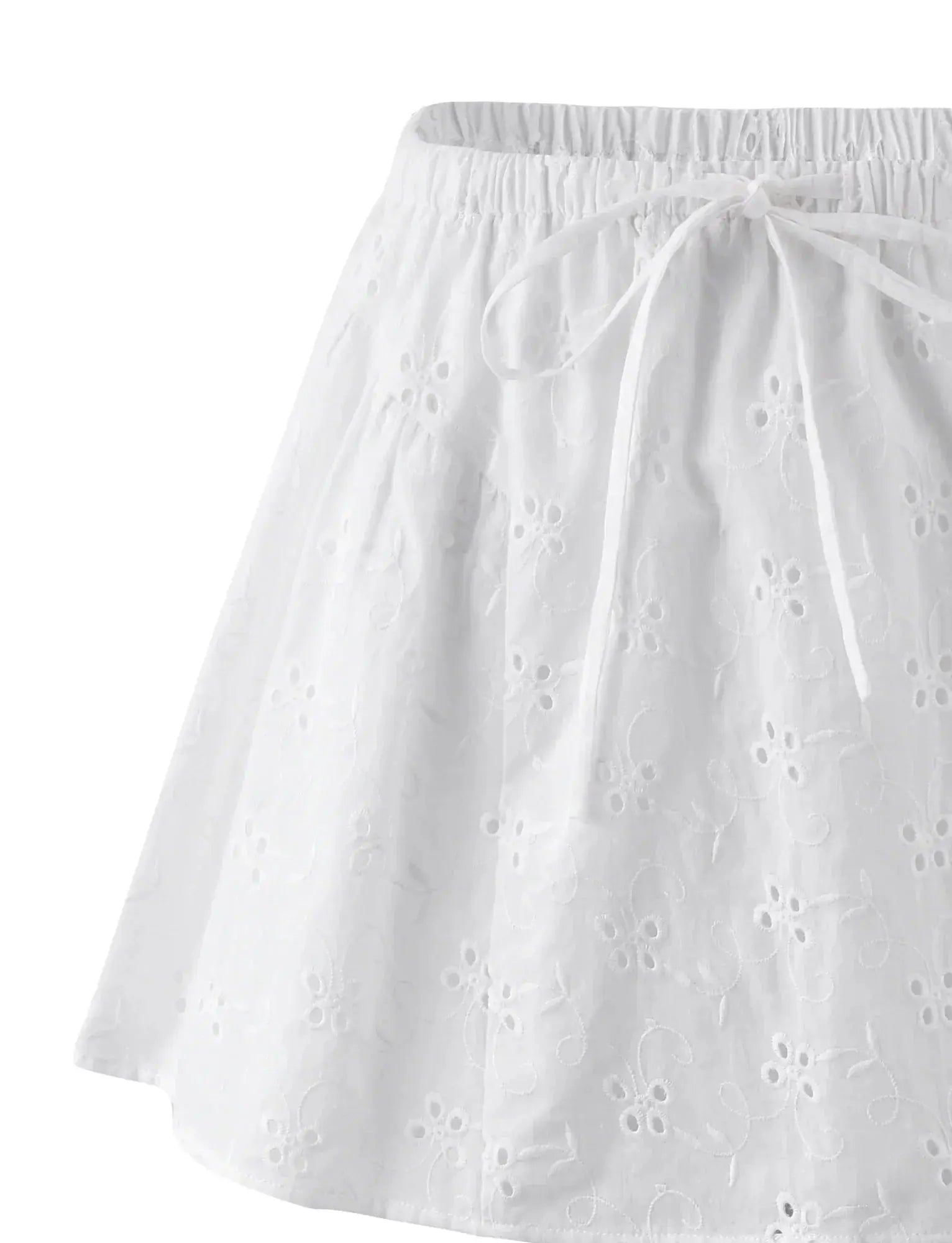 Eyelet Embroidered Two-Piece Set with Puff-Sleeve