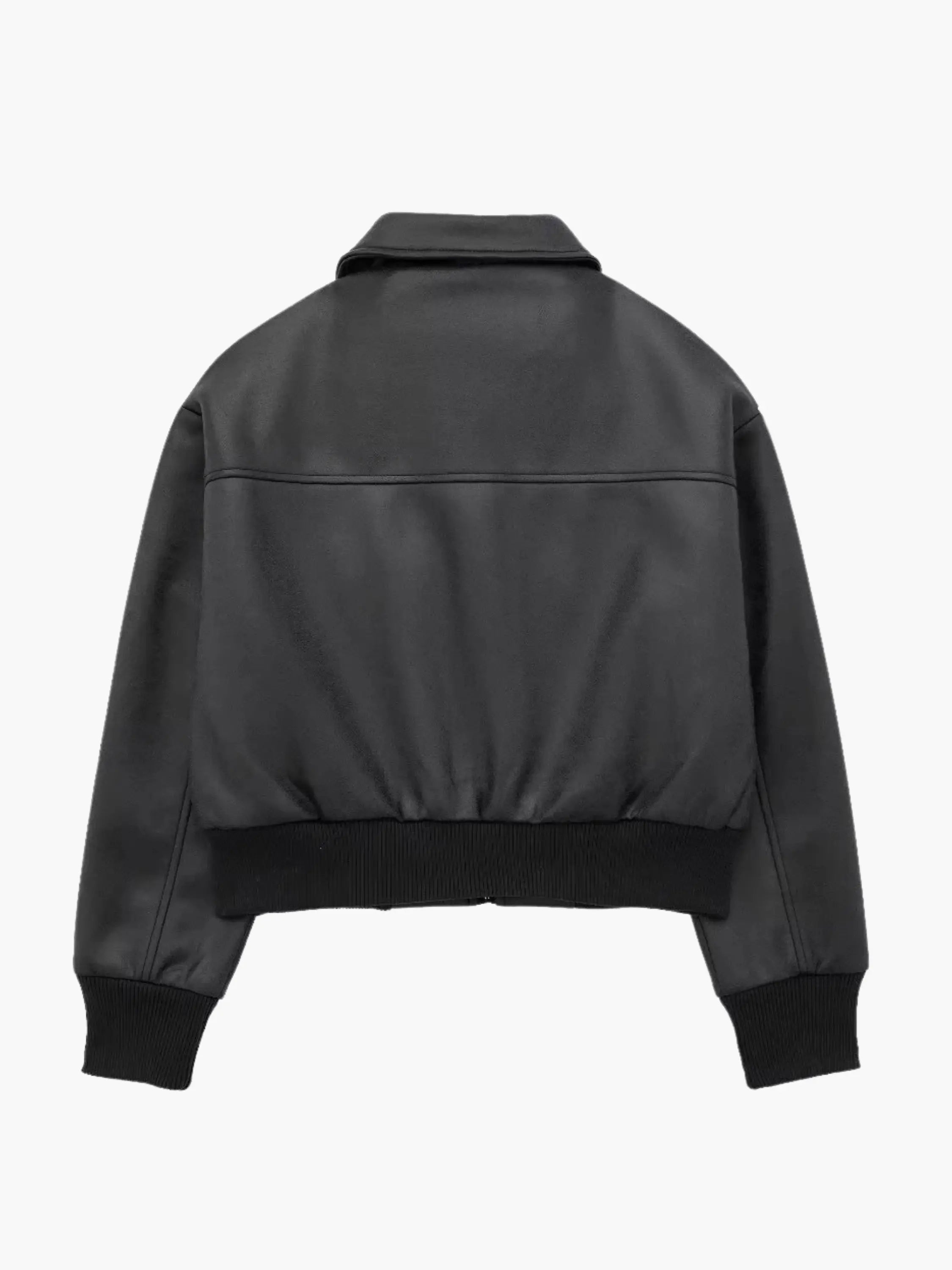 Cropped Faux Leather Jacket with Utility Pockets