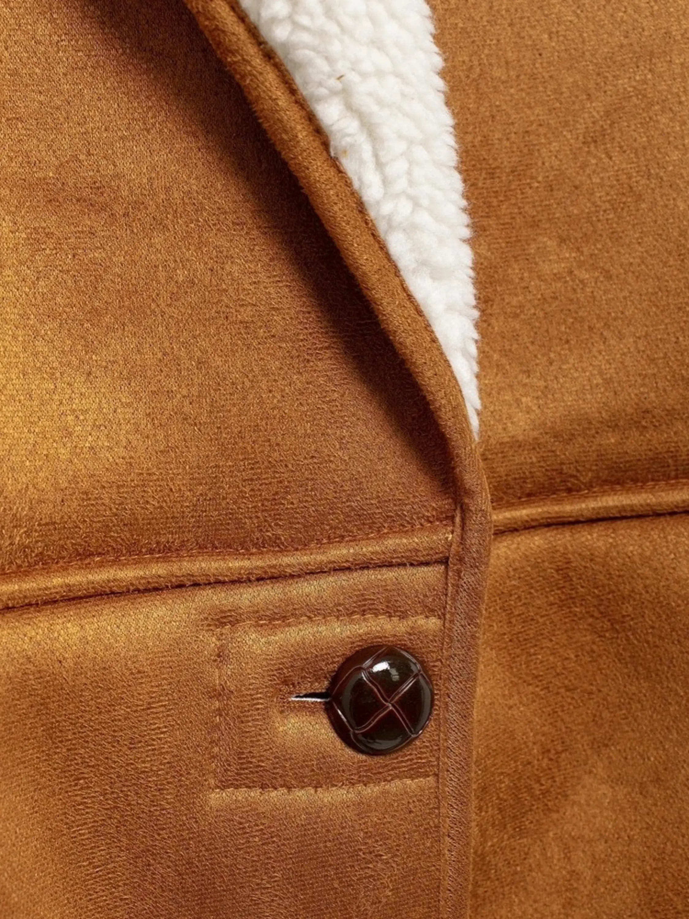 Embroidered Faux Suede Jacket with Shearling Collar