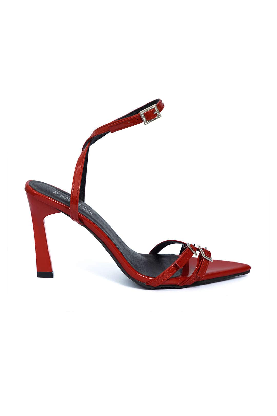 Olive | Patent Leather Strap Heels with Gold Buckle Accents
