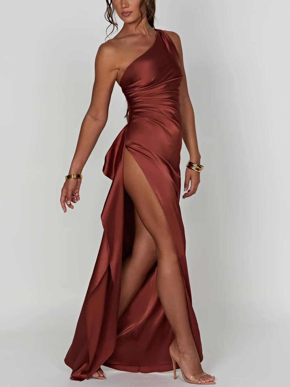 Sienna One-Shoulder Satin Maxi Dress