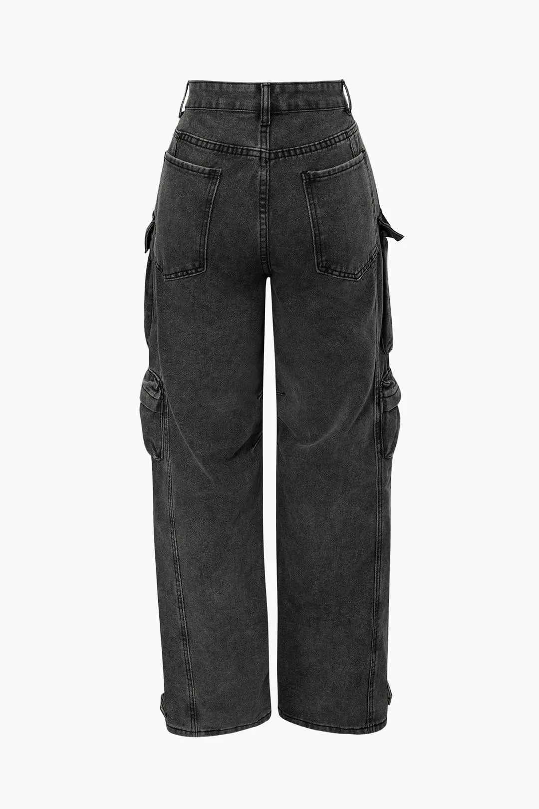 Washed Black Cargo Jeans with Multi-Pocket Design